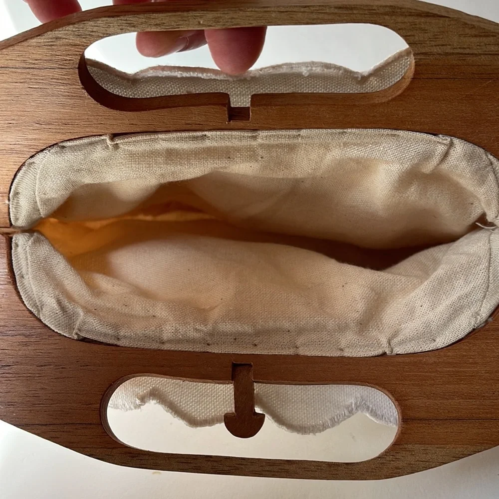 Vintage purse handbag wooden handle floral embroidered removable cover b… - Picture 6 of 6